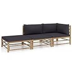 Tidyard 3 delar Balkongmöbler trädgårdssoffa lounge soffa bambu balkong soffa trädgårdsmöbler set trädgård lounge set soffset loungegrupp sittgrupp utemöbler med kudde mörkgrå bambu