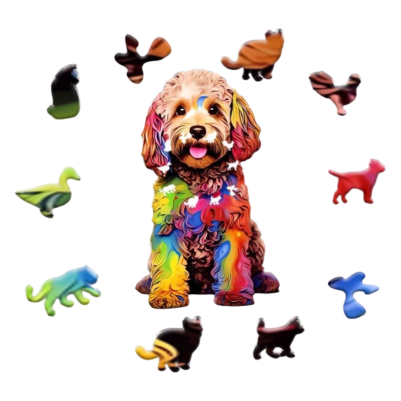 Wooden Animal Jigsaw Puzzle - Colorful Dog (A5 Size）