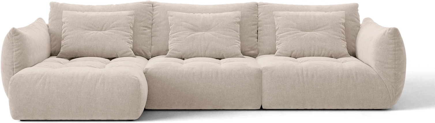 Chaiselong-hjørnesofa Micadoni Bloom venstrevendt lys beige tekstureret stof 6 pers B327xD152xH97 cm.