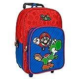 Super Mario Ryggsäck Kabinväska för Barn Blå Röd - Barnryggsäckar Förskola och Resor Mario Luigi Tryck för Pojkar - Barnbagage Backpack med Stora Fack Pojke Avtagbar Vagn - 36x25x15cm - Perletti