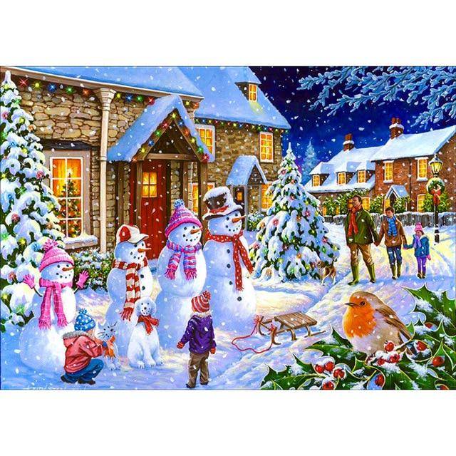 Gör-det-själv-diamantmålning Snö Vinterlandskap Diamantbroderi Hel rund Rhinestone Mosaikbild 20X30CM mörkröd färg