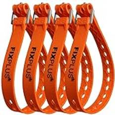 Fixplus Strap 4-pack – spännrem för säkring, fastsättning, buntning och fastspänning, tillverkad av specialplast med aluminiumspänne 66 cm x 2,4 cm (orange)