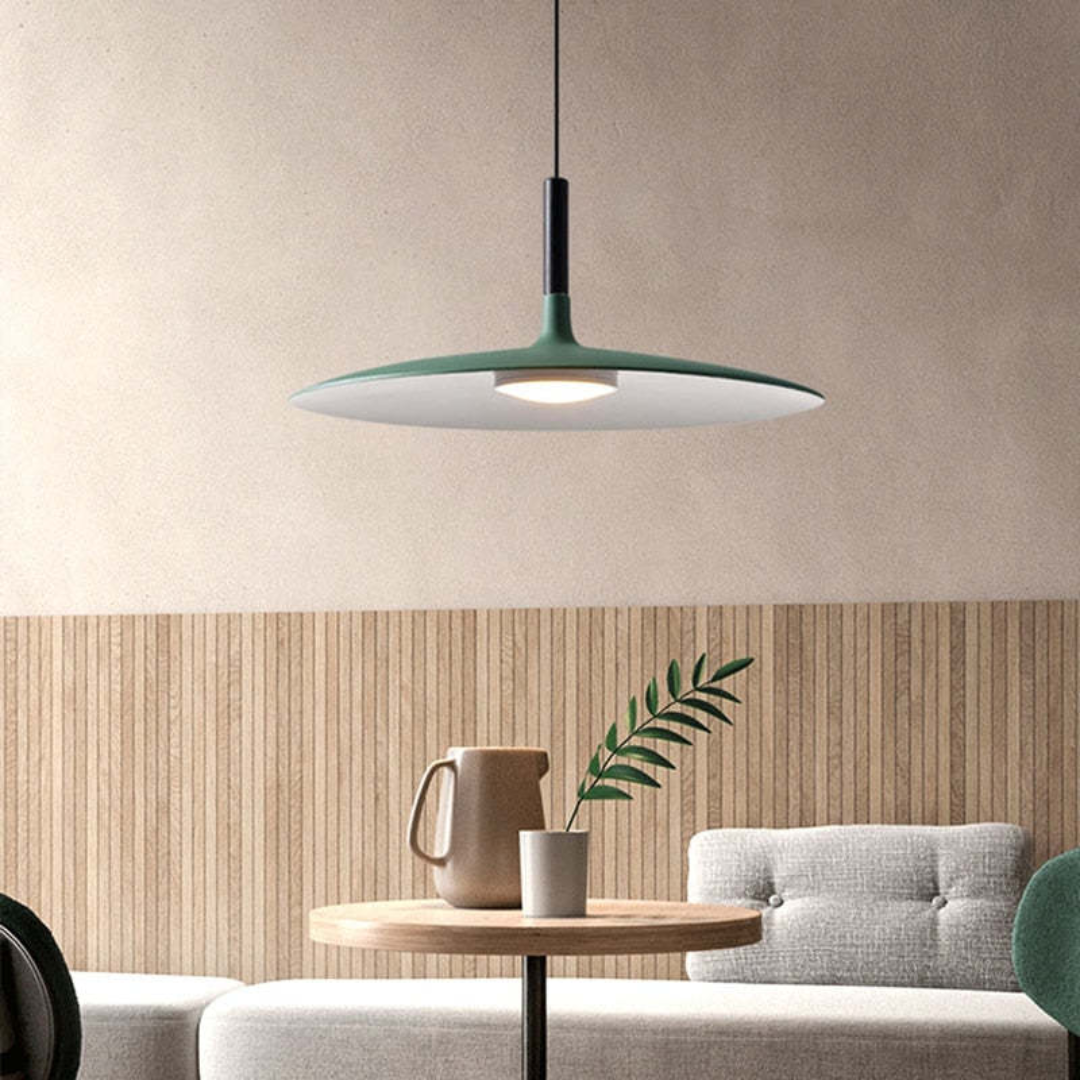 AuraPan – Stilig LED Hänglampa för Modernt Inredning - Militärgrön / Dagsljus(5000-7000K) / 45 cm