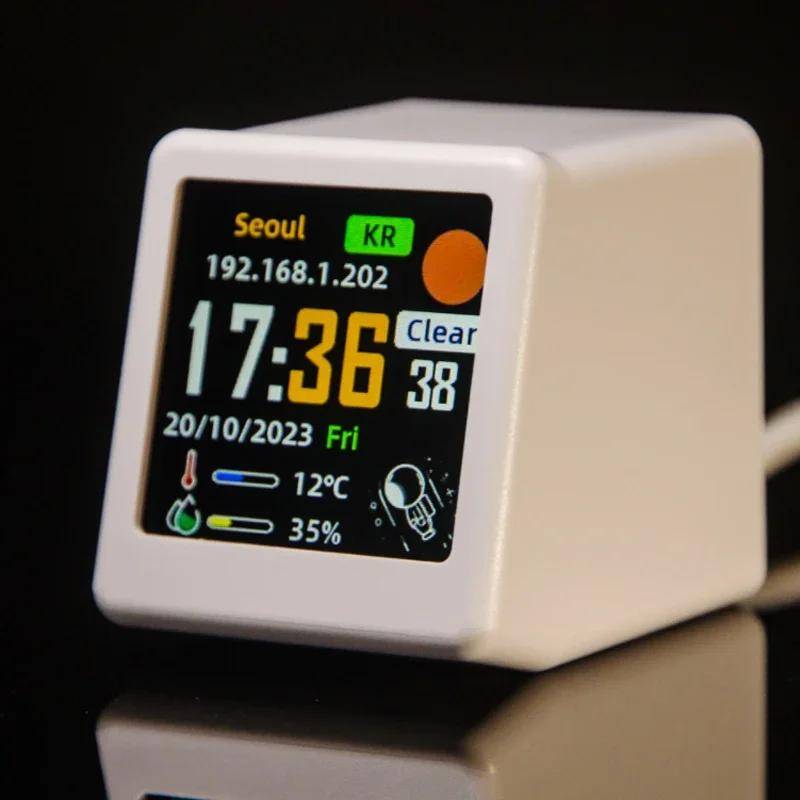 Söt Bärbar Smart Wifi Väderstationsdisplay Väder Temperatur Luftfuktighet Tid Väckarklocka Skrivbordsdekoration