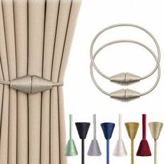 Magnetiska konformade gardinband (set om 1/2/4/6), elegant vävd design i europeisk stil, enkla gardinhållare, perfekt för hem- och kontorsinredning, k - Beige