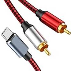 Qwertfeet USB C 2 RCA ljudkabel typ C 2 RCA ljudkabel för högtalare föärkare TV, 1M