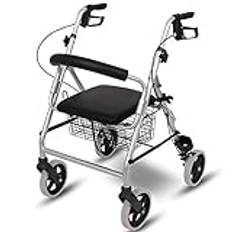 rollator Lätt rollator Walker, Aluminium Rollator Walker med sits, Solid PU-fritt uppblåsbart hjul, Aluminium Rollator Walker med sits