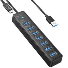PHIXERO 7 Port USB Hub, USB 3.0 Hub USB Verteiler mit 15W USB C Power Port, Super Speed 5Gbps Datenhub, Kompatibel mit Allen USB Port Geräten (15CM Cable, 7 Port)