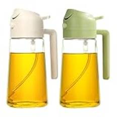 YARRAMATE 2st olivoljedispenser, 2 i 1 oljespruta för matlagning, 16oz/470ml oljesprutflaska i glas, livsmedelsgodkänd och för kök, sallad, stekning, BBQ(vit och grön)