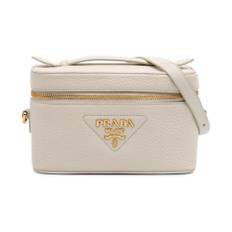 Prada Vintage, Vintage , Dame, Hvid, ONE SIZE, Læder, Brugt tekstureret læder-toilettaske med tophåndtag og lynlåslukning