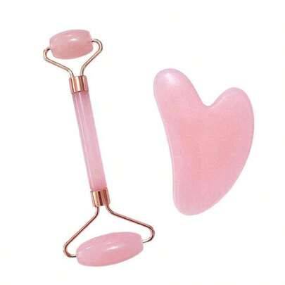 2 st ansiktsmassageverktyg i Gua Sha-set, inkluderar massage-roller med dubbelhuvud och hjärtformad Gua Sha-platta, hudvårds-SPA-skönhetsverktyg för s - Multi-color