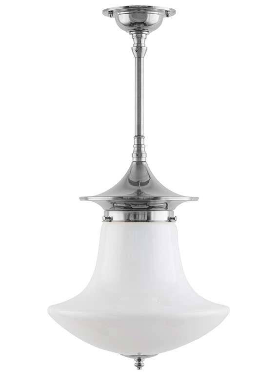 Badeværelseslampe - Loftslampe Dahlberg pendel 100 nikkel, klokkeformet skærm - 35 cm