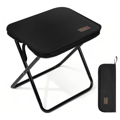 AOOSA Campingpall, Bärbar Hopfällbar Pall, 32,5×26×31 CM Lätt Mini Hopfällbar Stol, Max Lastkapacitet 100 KG, Hopfällbar Pall för Vandring, Fiske, Picknick, Utomhus, Campingtillbehör - Svart
