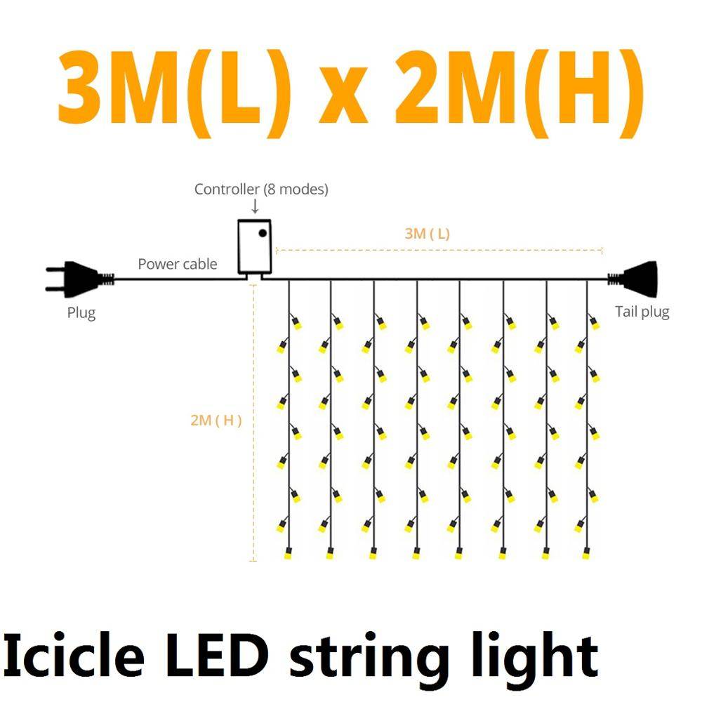 LED Ljusslinga Istapp Gardiner 2.5M/3.5M - 2 x 3m istappar ljus / Färgrik
