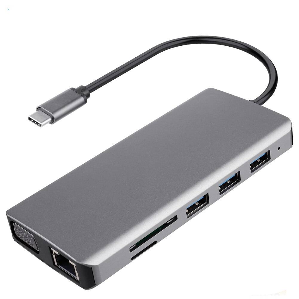 Usb c hub 4k hd 7 in 1 typ c hub med 4k hdmi sd tf kortläsare usb 3.0 port rj45 multi hub splitter för bärbara datorer bärbar telefon - 11 in 1