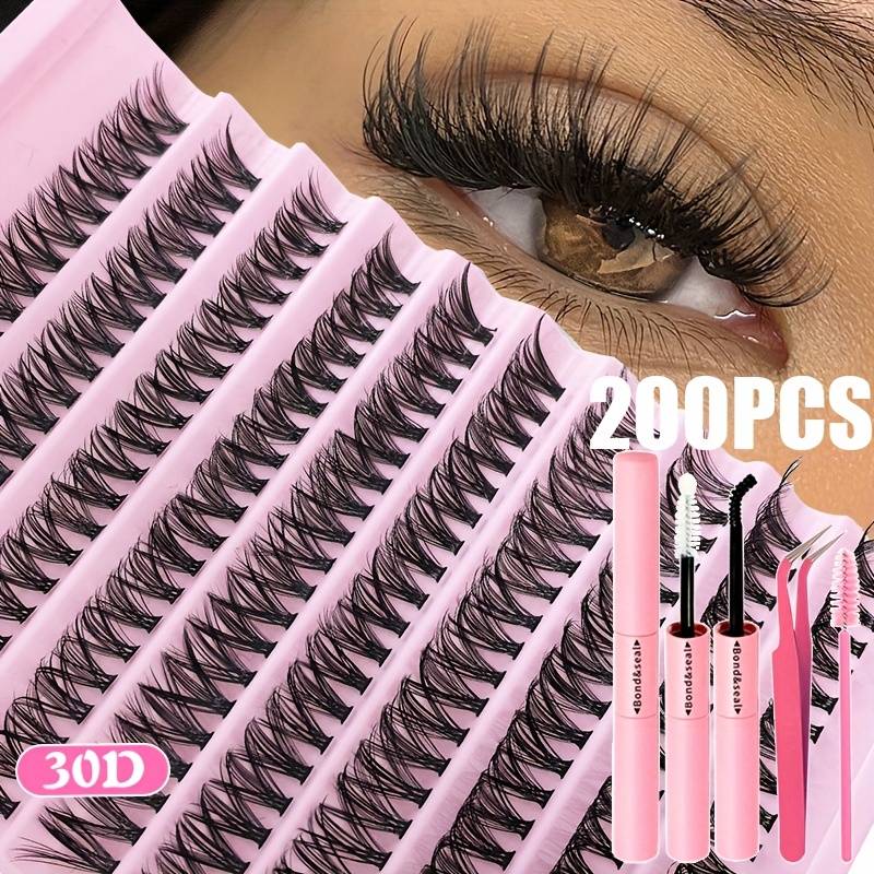 TEMU 200/640pcs Eyelash Extension Kit Individual Lashes Cluster, 9-16mm Mix 30d 40d 50d Eyelash Extension Kit With Cluster Lash & Seal And Applicator Exquisite Gift Set