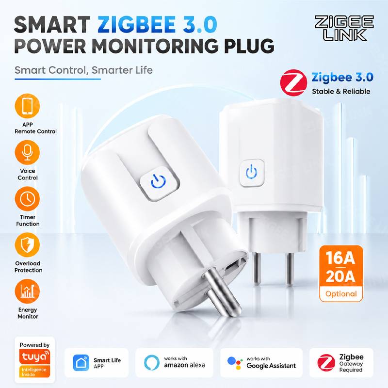 WiFi Plug ZigBee 3.0 Smart Plug EU Power Monitor Wireless App Voice Remote Control Socket Outlet Work with Alexa Google Home