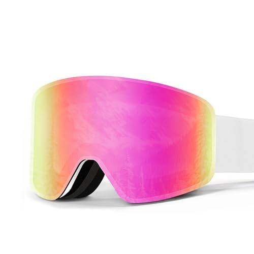Jinfanshurich Skidglasögon, Skidglasögon för Personer Med Glasögon, UV400-skydd, HD Polariserade Dubbelglas, Halkfritt & Justerbart Band, Hjälmkompatibla Snöglasögon (Rosa Skidglasögon Linse)