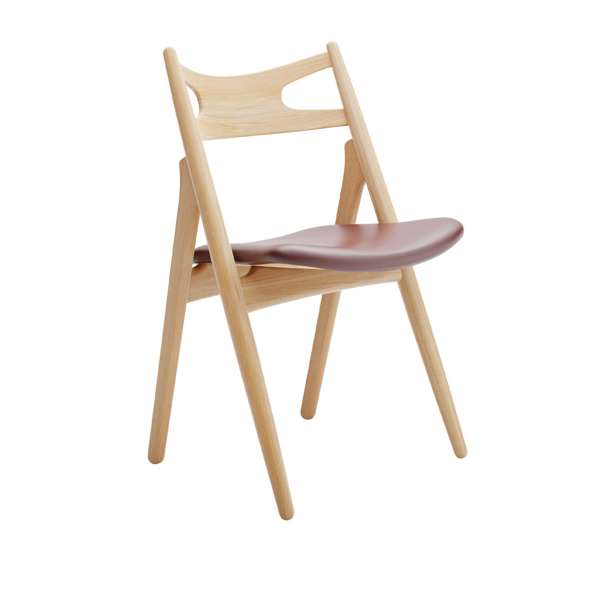 Carl Hansen - CH29P Sawbuck Chair, Klarlackad Ek, Lädergrupp C Sif - 93 - Spisebordsstole - Hans J. Wegner - Træ farvet - Læder/Træ