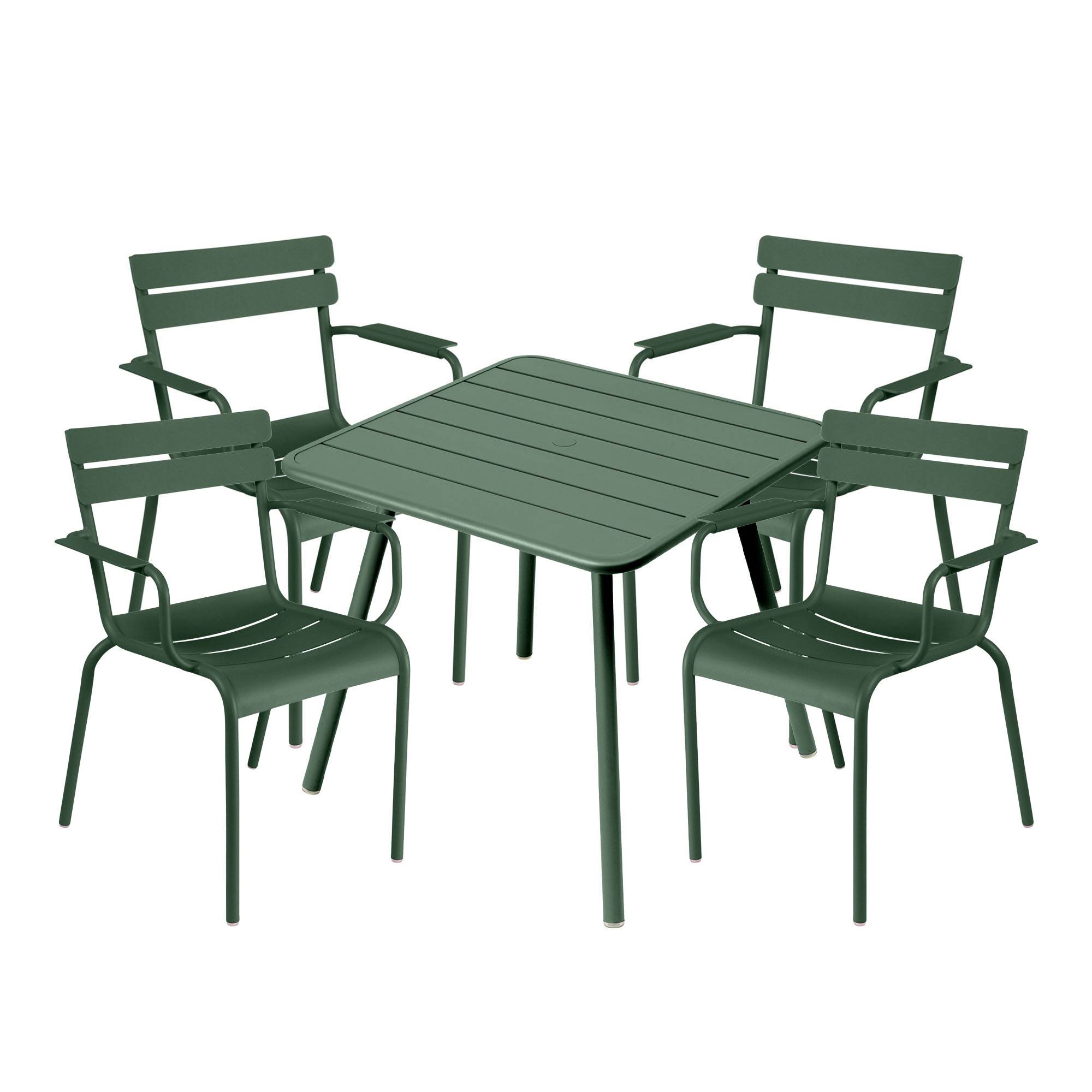 Fermob - Luxembourg spisesæt firbenet bord & 4 karmstole cedar green - Havemøbelsæt til spisning