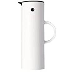 Stelton EM77 Vakuumkanna – dubbelväggig isolerad kanna för varma eller kalla drycker – te- och kaffebryggarkruka med glasinsats, magnetiserad vippstoppare, skruvlock, nostalgisk design (vit, 1,5