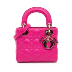 Dior Vintage, Vintage , Dame, Lyserød, ONE SIZE, Læder, Brugt Lady Dior Mini Taske Fuchsia