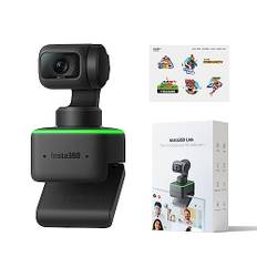 Insta360 Link mit offiziellem Aufkleber-Set - PTZ 4K Webcam, AI-Tracking, Gestensteuerung, HDR, Rauschunterdrückungsmikrofone, Webcam für Laptop, Videokamera für Videoanrufe, Live-Streaming