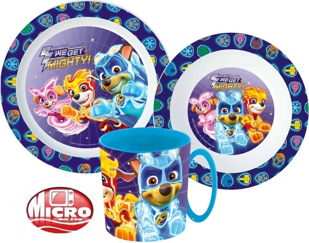 Paw Patrol Mighty Pups middagsset, mikrofiberplast med mugg 350 ml