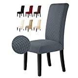 Stolsöverdrag Set om 6 Stretch Stolskydd för Matstolar Lättskött och Hållbart Jacquard Stolskydd för Matsal, Kök, Bröllop, Hotell (6 Stycken, Mörkgrå)-M
