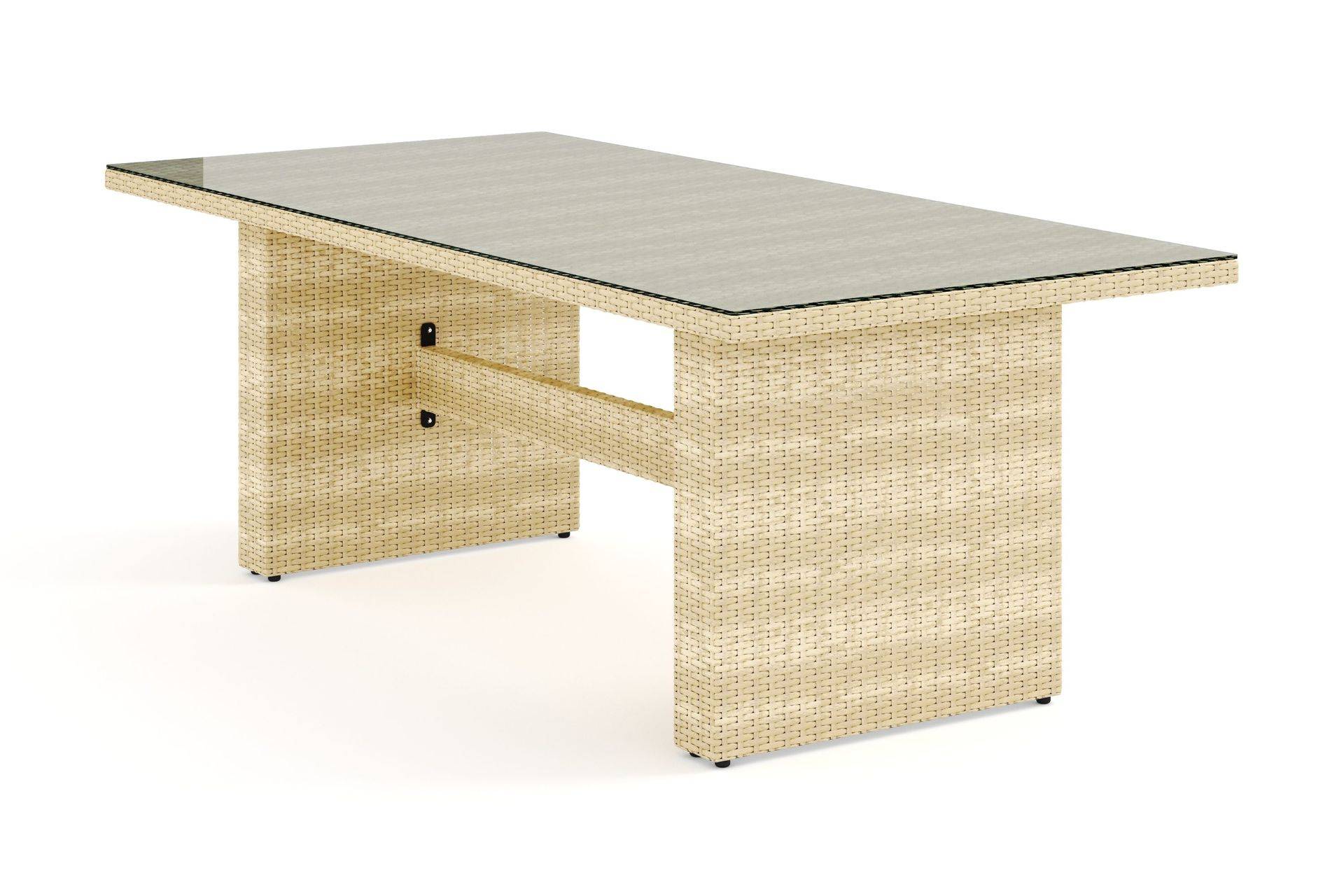 Comfort Garden Majestic Rektangulärt Matbord Utomhus i konstrotting 210x100 cm med glasskiva - Beige / Transparent / Grå Matbord ute