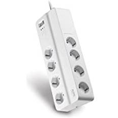 APC Surge Protector – PM8-GR – grenuttag med överspänningsskydd (8-vägs plug-in-Schuko, omkopplingsbar, för PC, TV etc. färg: vit)