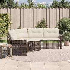 vidaXL havesofa med hynder og fodskammel L-formet polyrattan brun
