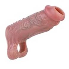 Peadxuno Realistic Penis Sleeve, Granular Silikon Sleeve Male Onanator, Penis Wear Thick Wolf Tooth Sleeve, Återanvändbar öppen kukhylsa med kukring Sexleksak för vuxna (M, 14 cm)