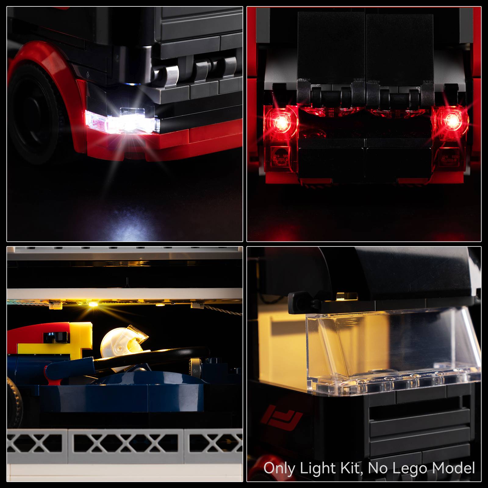 LED Light Set for LEGO F1® Truck with RB20 & AMR24 F1® Cars 60445