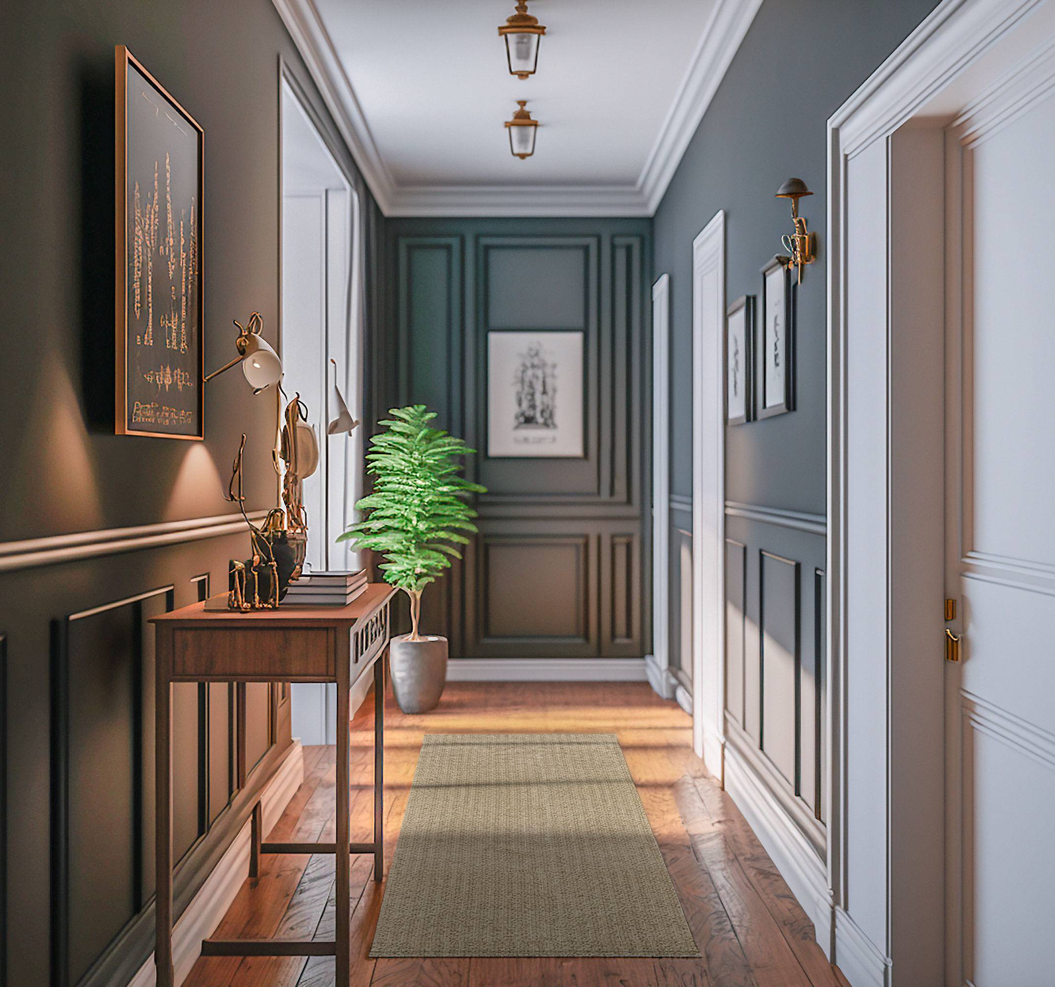Beige enfärgat tyg modernt hallgolv