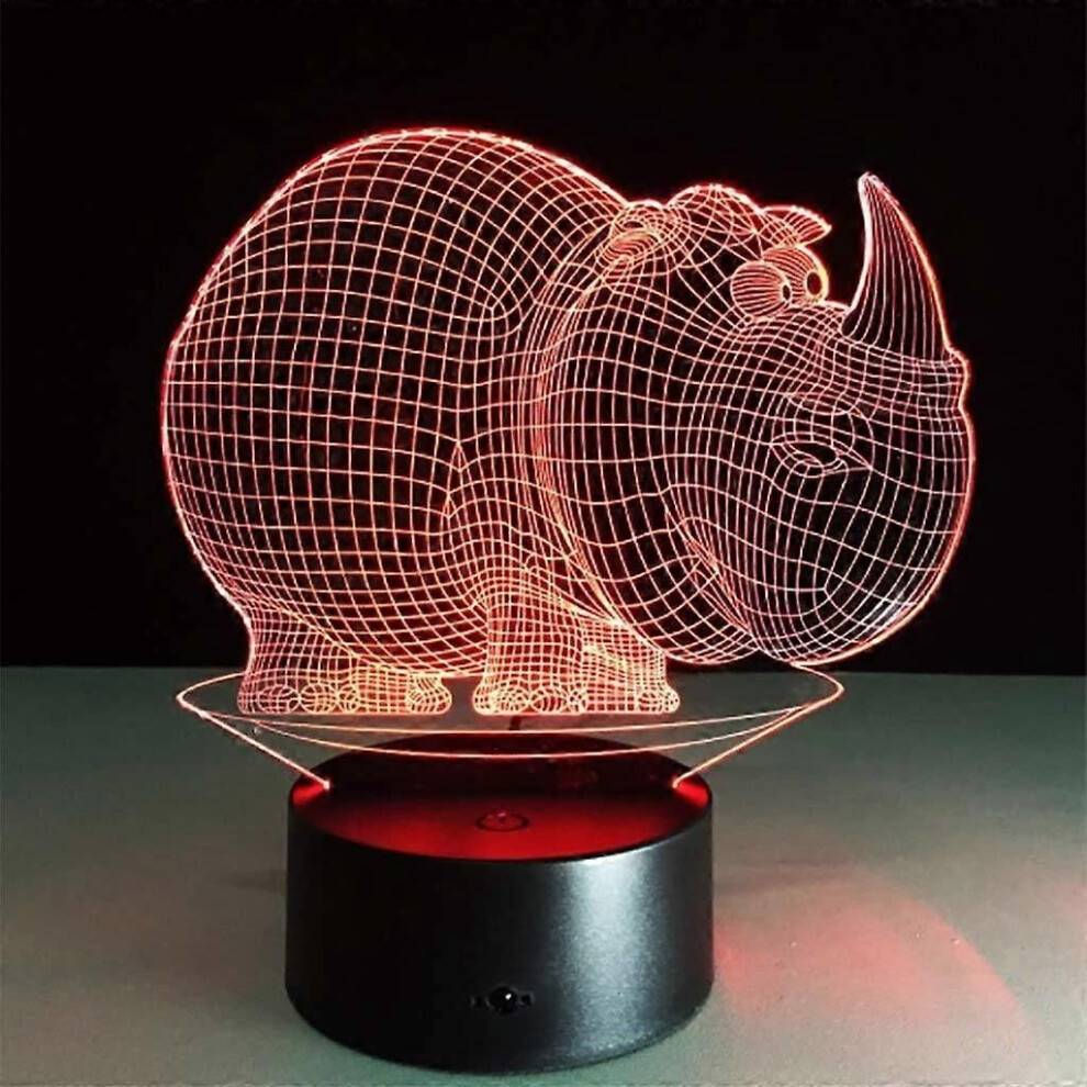 Sänglampa Illusion LED Nattljus 3D Nattljus LED Illusion Stereo Noshörning Form Sängbord Ni