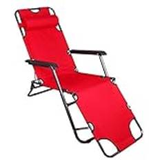 Reclining Sun Loungers In Garden Outdoors Summer Folding Beach Chair Sun Loungers Outdoor Folding Recliner Portable Back Fishing Chair (Red 153cm)