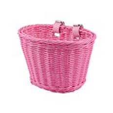 Cykelkorg fram barn, AolKee handgjord av pilnät med styrband, vintage, rosa, 21 x 14 x 15 cm
