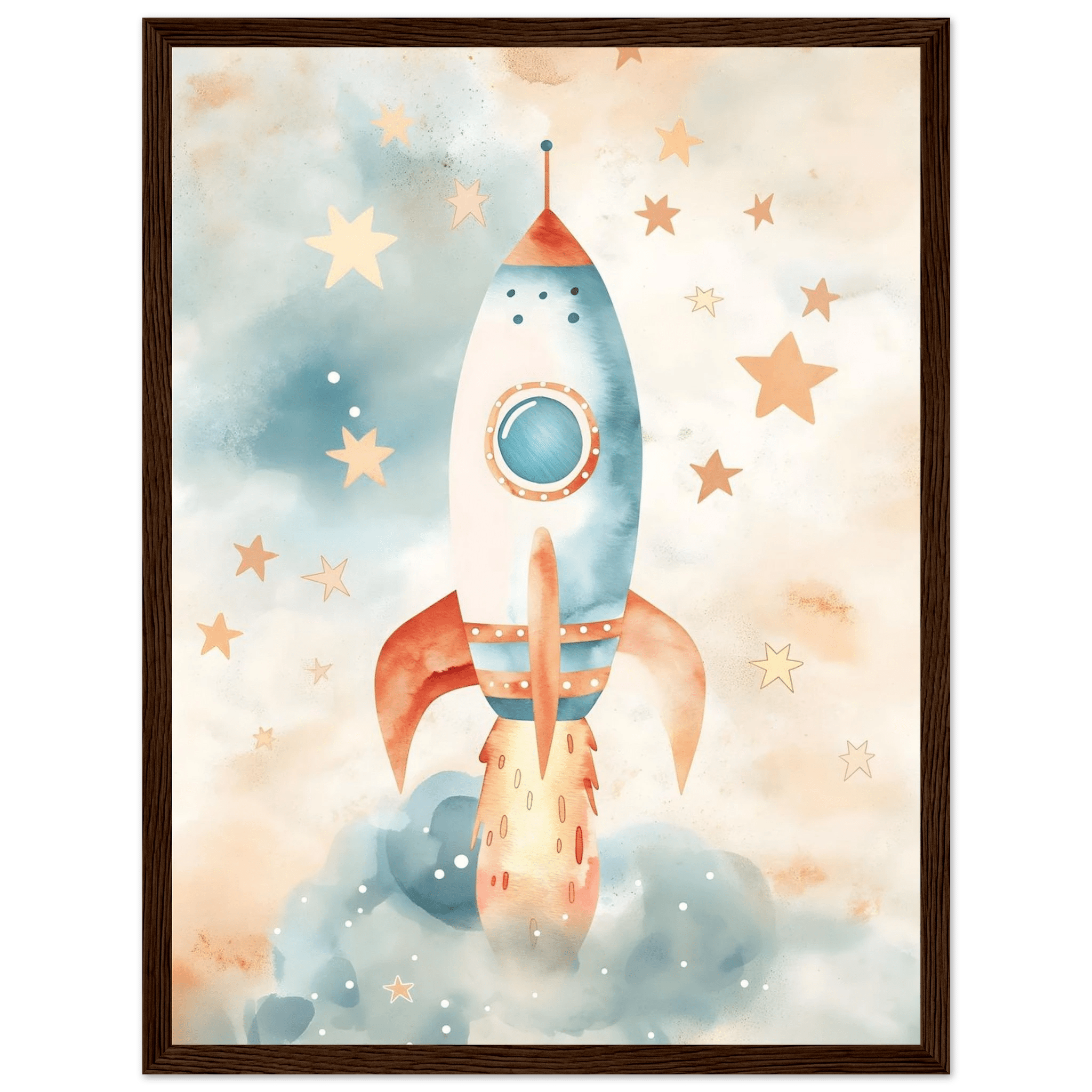 Raketposter-30x40 cm / 12x16″ / Med ram / Mörkt trä