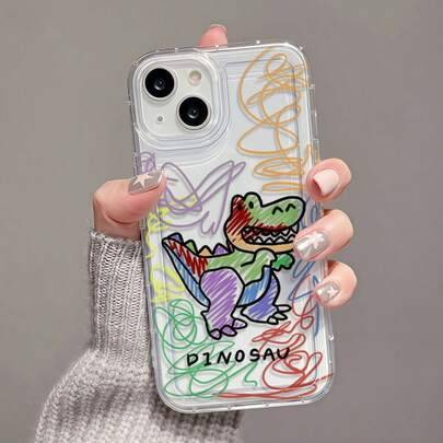Dinosaurie TPU Mode 1 st Färgglad Linje Graffiti Dinosaurie Målning Mönster Transparent Luftkudde Heltäckande Fallskyddande TPU Telefonskyddsskal Komp - Multifärgad (Multi-size)