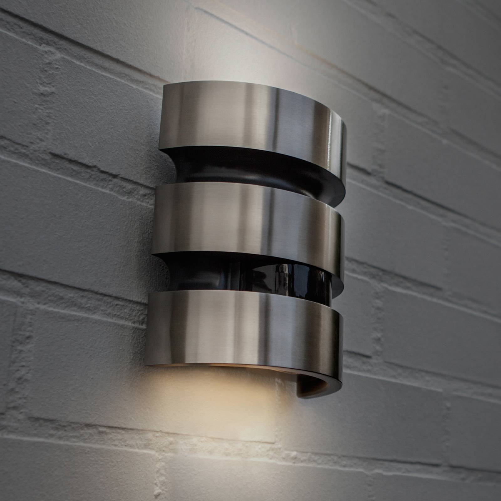 LUTEC LED-utomhusvägglampa MAYA, stål, höjd 18 cm, IP44 MAYA, Aluminium / grå / zink, Rostfritt stål, Modern, Utomhusvägglampa