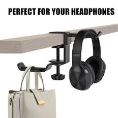 Gaming Headphone Stand Aluminum Dual Headset Hanger Hook Holder Adjustable Rotate Arm Clamp Under Desk Space Save Clip Mount silver