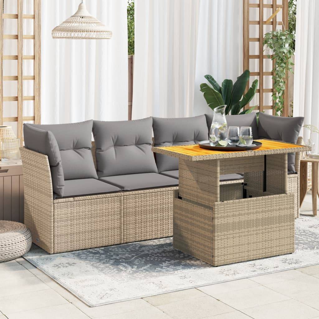 Sofasæt Til Haven 5 Dele Med Hynder Polyrattan - beige og grå / med opbevaring