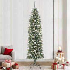 vidaXL Konstgjort smalt julträd med LED -remsljus Grön 240 cm PVC