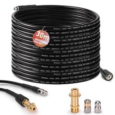 Rörrengöringsslang 30 m, med M22-adapter, munstycken styva + roterande, 200 bar 60 °C rörrengöringsset lämpligt för Kärcher K2-K7, högtryckstvätt högtrycksslang