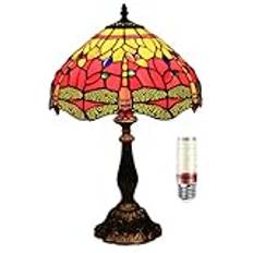 Trollslända Tiffany-lampa, 30 cm färgat glas vintage stil – bord för vardagsrum sovrum bibliotek – Tiffany-lampor