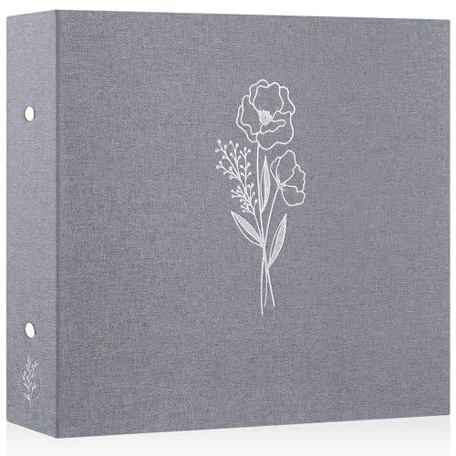 Lanpn 12 x 12 tum klippbok fotoalbum, linneskydd arkivsyrafri toppmatad 3 ringpärm mapp fotobok 12 x 12 med 30 plasthylsor 60 sidor (grå, 30 x 30 cm)