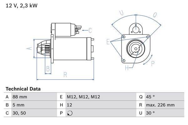 Startmotor 12V BOSCH - mazda 3, 3 sedan, 5, 6 hatchback, 6 kombi, 6 sedan, 6 station wagon, mpv ii - OE M 002 T 88671, M 2 T 88671, RF5C-18-400
