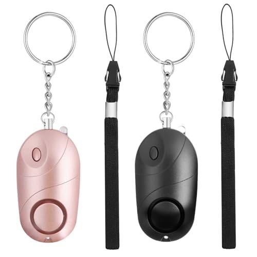 AiQInu 2 st personligt larm, ficklarm för kvinnor, självförsvarslarm, 140 dB sjöjungfru med LED-belysning för kvinnor, äldre (rosa, svart)