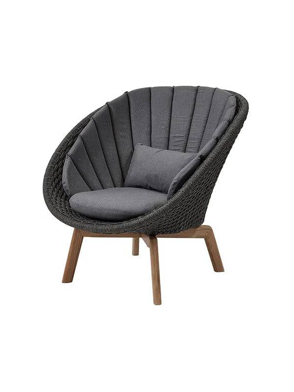 Peacock Loungestol, Soft Rope m/ben i teak fra Cane-line Inkl. hynde i Grey - Jacobsen Plus
